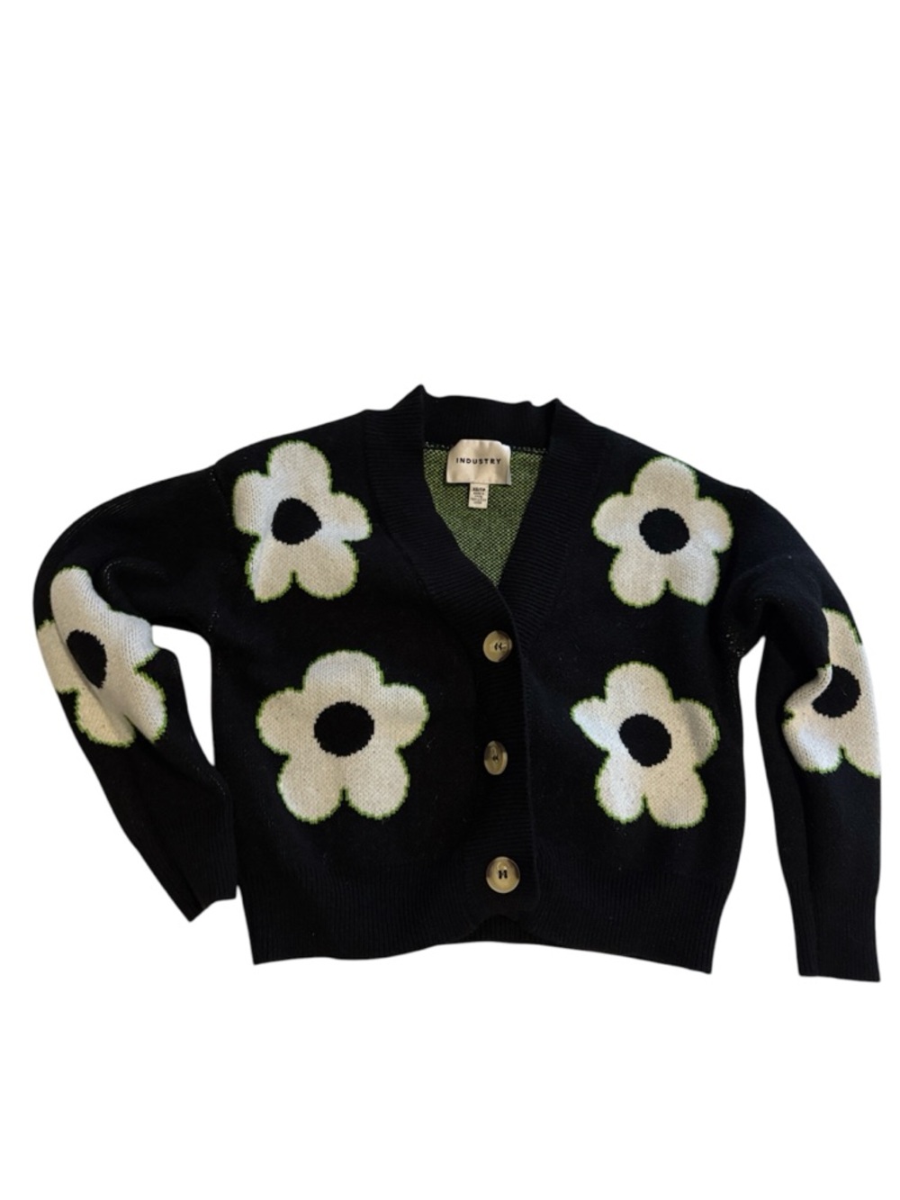 INDUSTRY Black Floral Button-Front V-Neck Cardigan